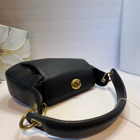 Melie Bianco Black Vegan Shoulder Bag and crossbody with Gold Accents - Picture 9 of 14